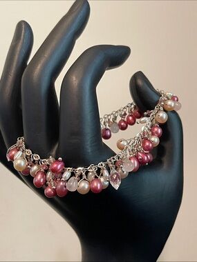 Laura Gibson Breast Cancer Awareness 925 Sterling Silver & Pearl Bracelet